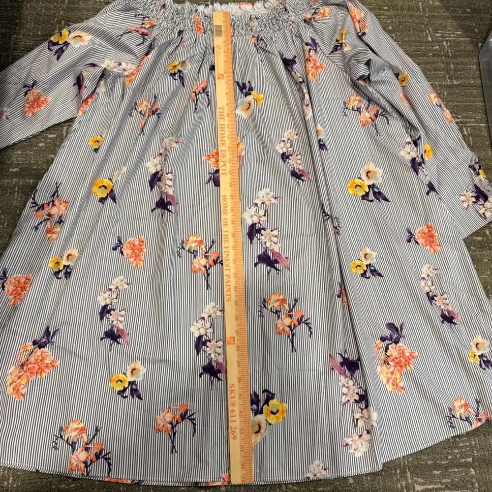 Hayden Los Angeles Blue Stripe Floral Off Shoulder Smocked Maxi Dress Plus 3XL - Picture 5 of 5